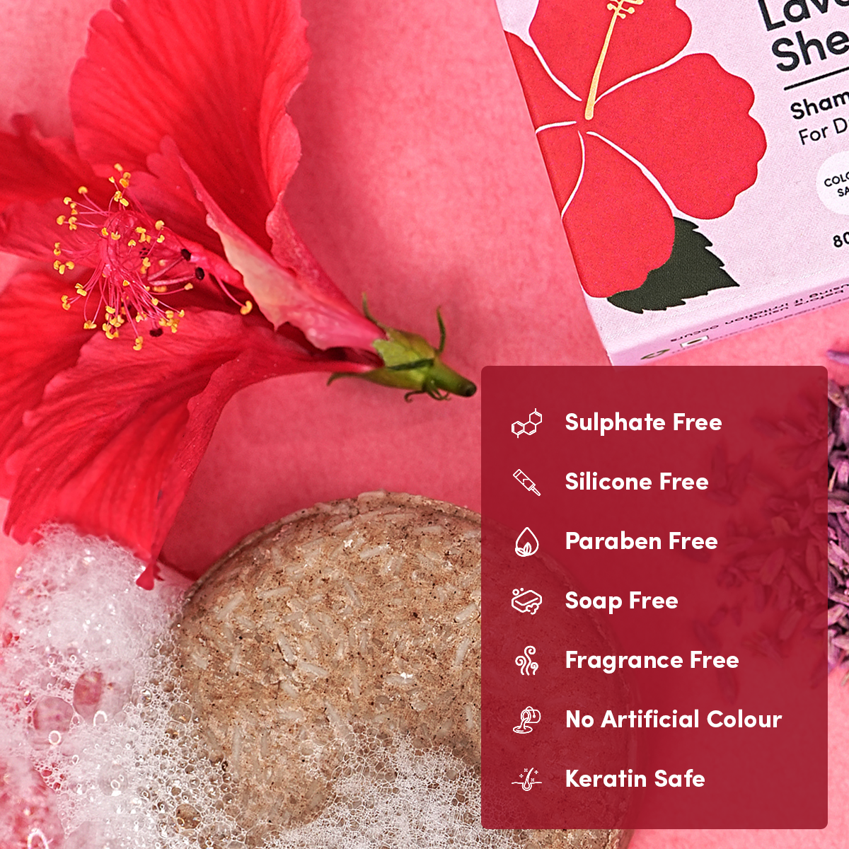 Hibiscus, Lavender & Shea Butter Shampoo Bar (for Dry & Damaged Hair)