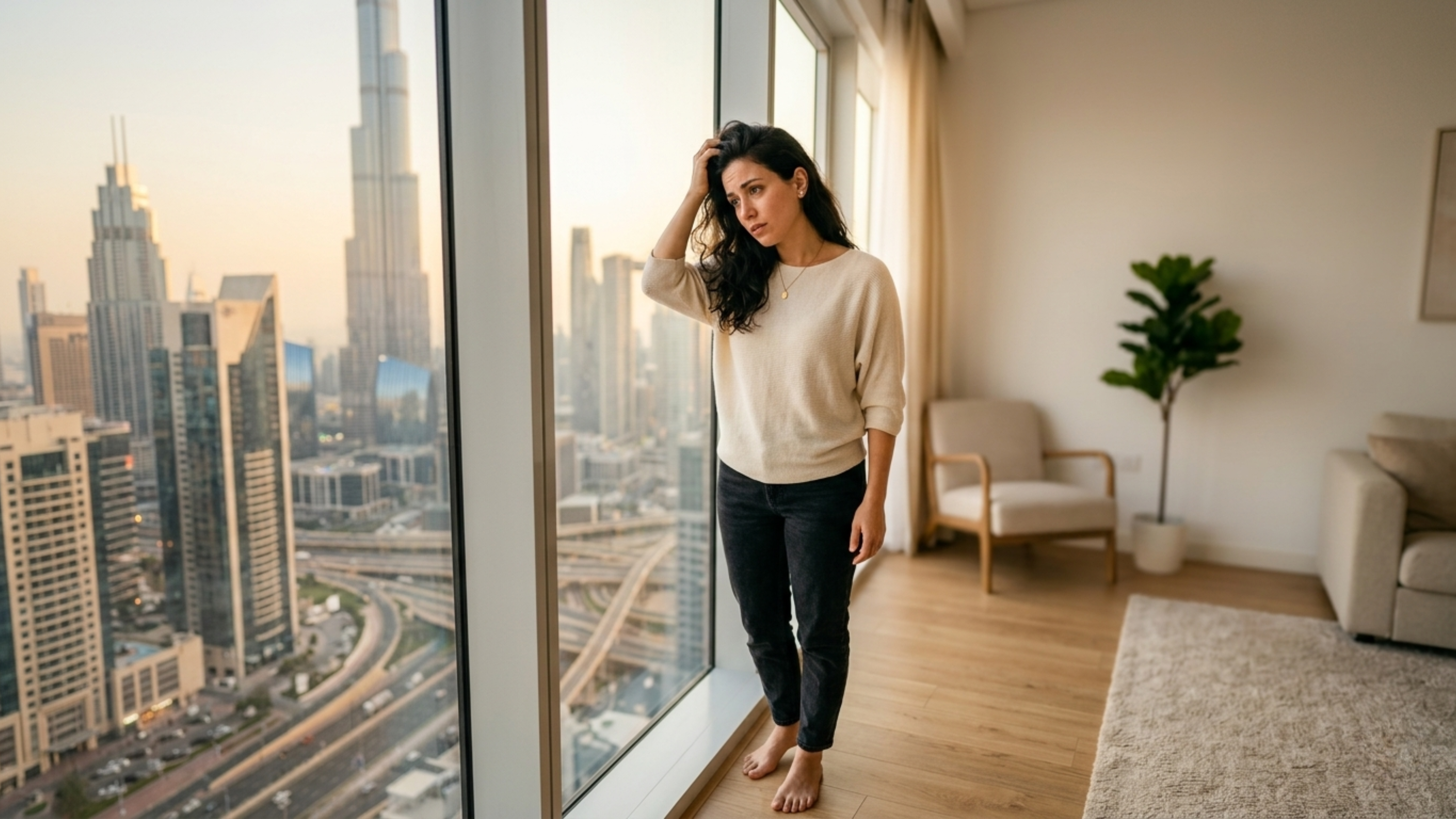 woman unhappy with her hair issues in Dubai