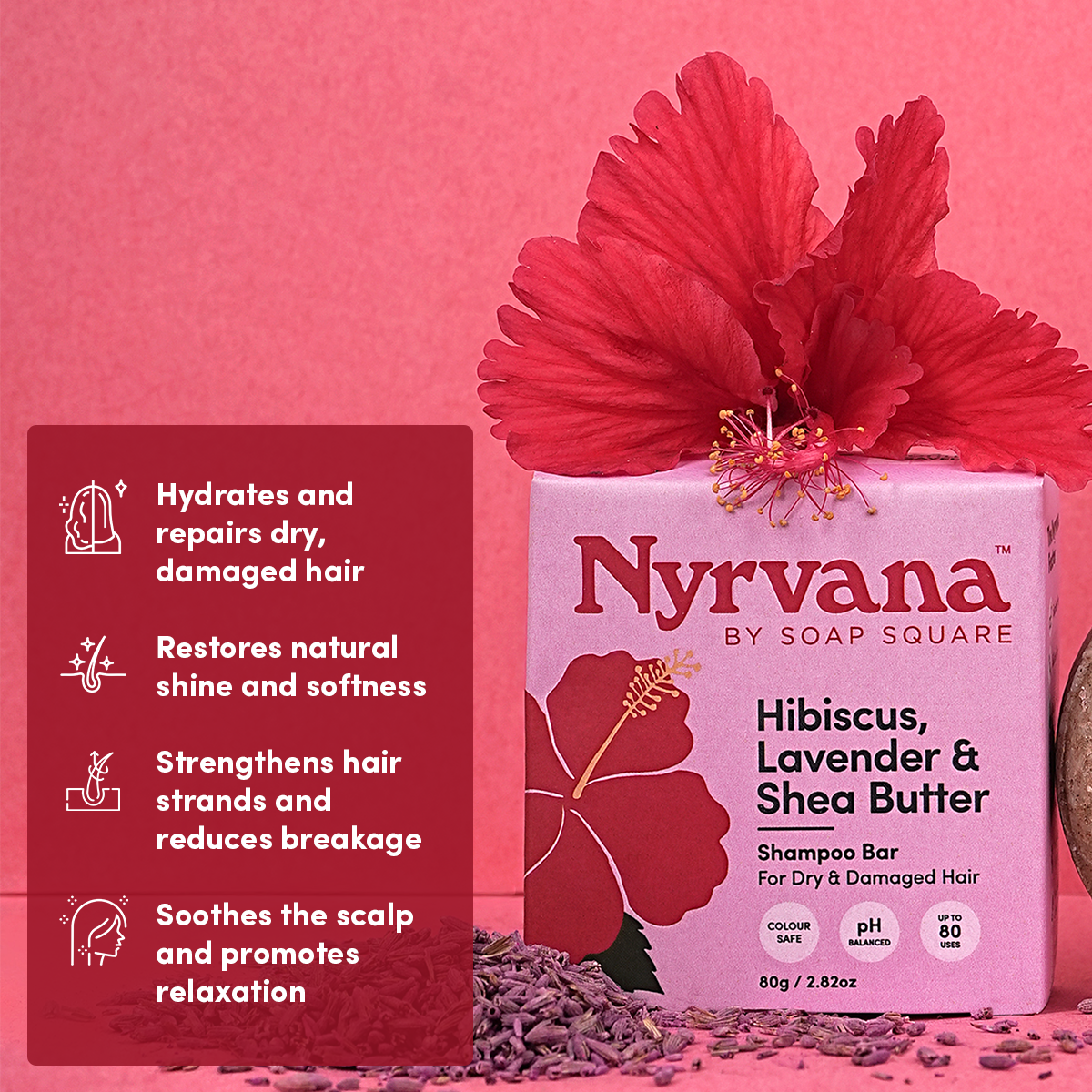 Hibiscus, Lavender & Shea Butter Shampoo Bar (for Dry & Damaged Hair)