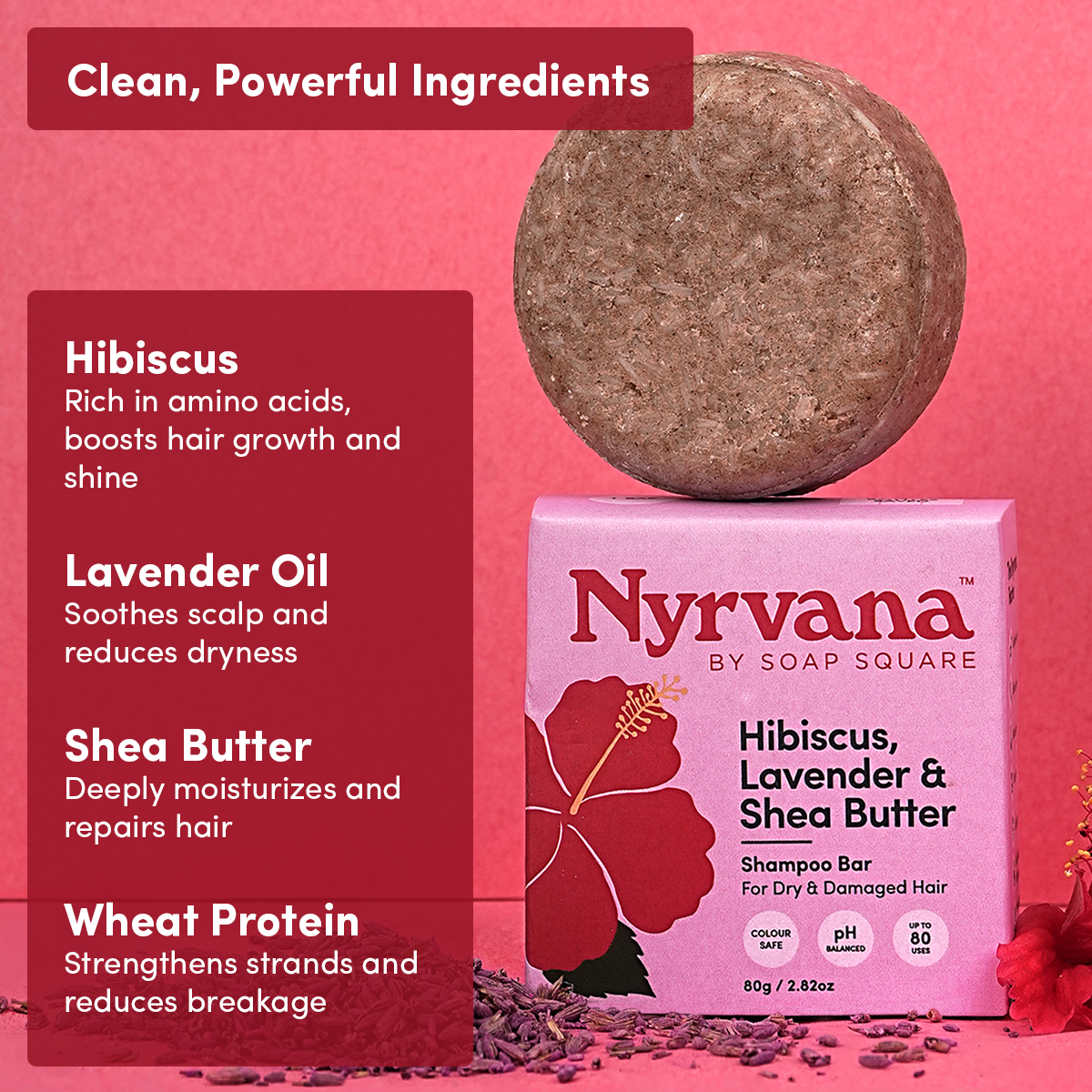 Hibiscus, Lavender & Shea Butter Shampoo Bar (for Dry & Damaged Hair)