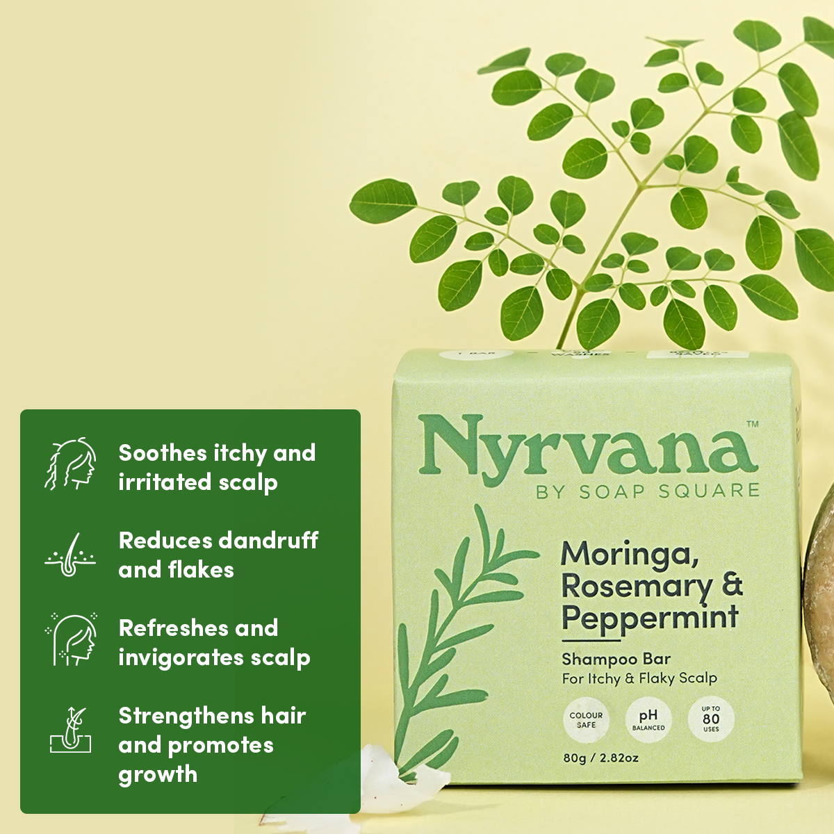 Moringa, Rosemary & Peppermint Shampoo Bar (for Itchy & Flaky Scalp)