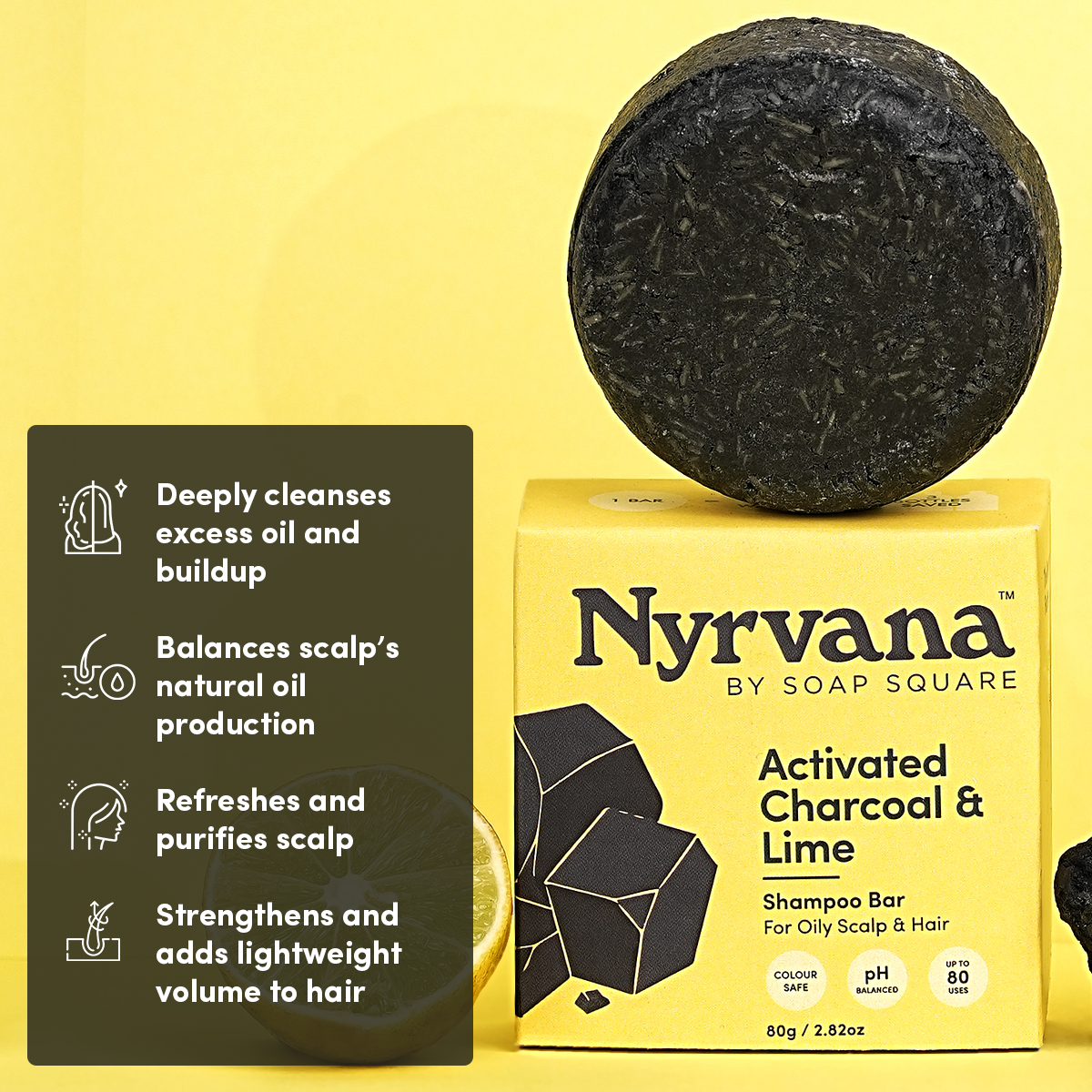 Activated Charcoal & Lime Shampoo Bar (for Oily Scalp & Hair)