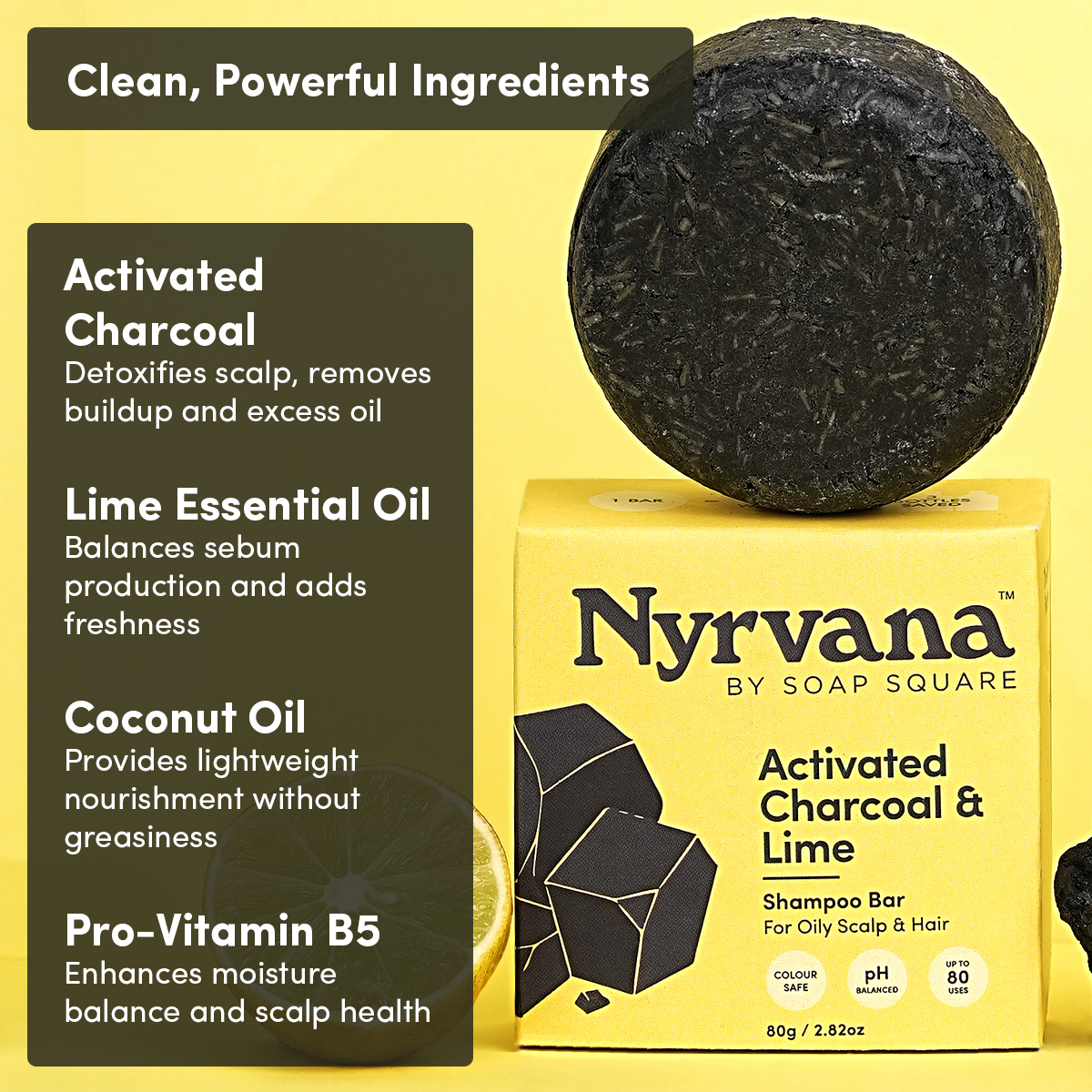 Activated Charcoal & Lime Shampoo Bar (for Oily Scalp & Hair)