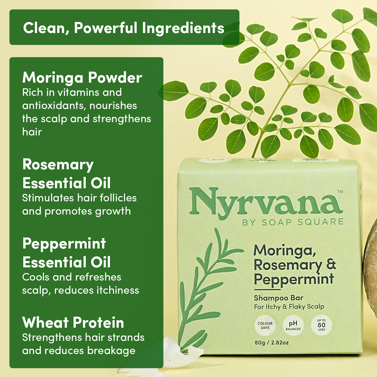 Moringa, Rosemary & Peppermint Shampoo Bar (for Itchy & Flaky Scalp)