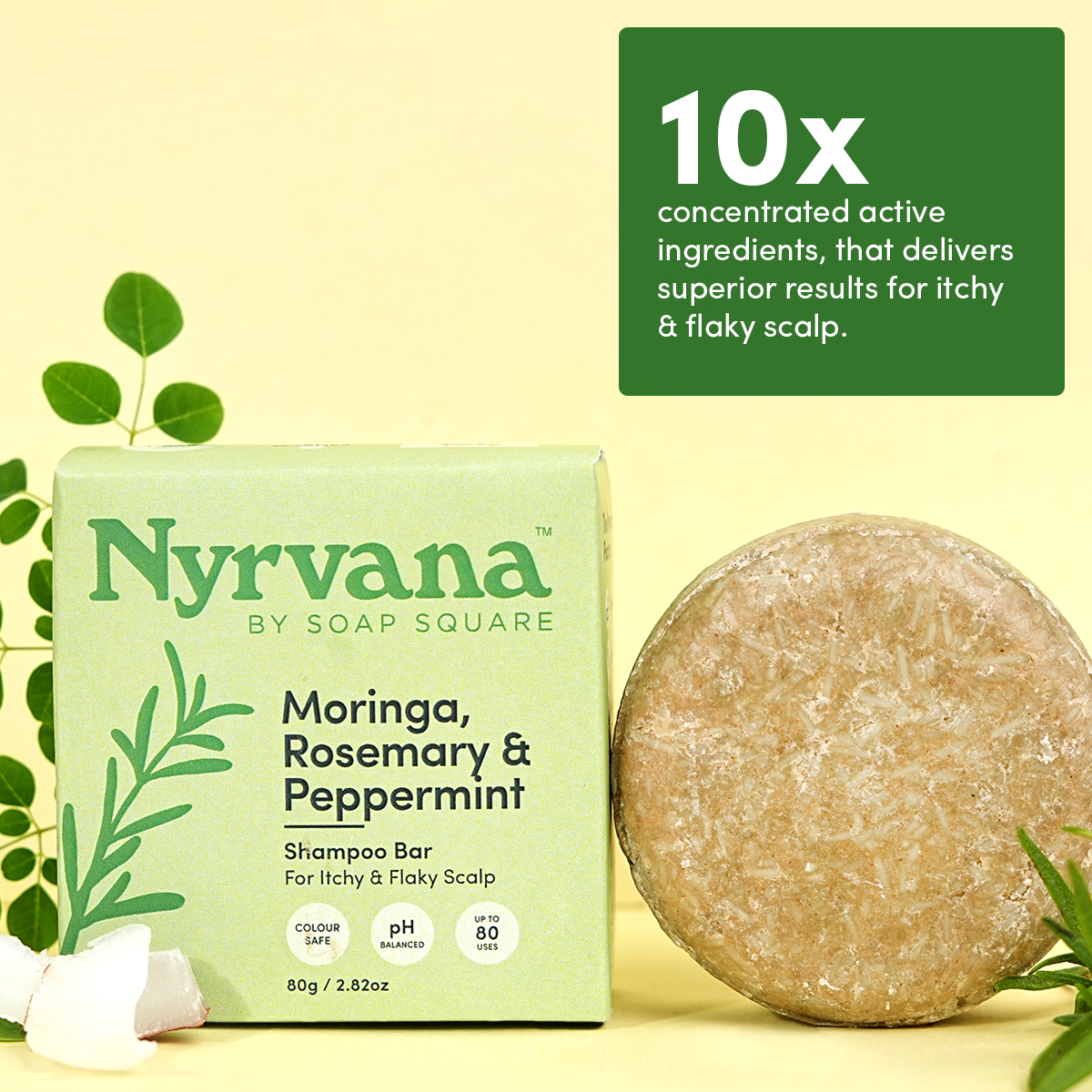 Moringa, Rosemary & Peppermint Shampoo Bar (for Itchy & Flaky Scalp)