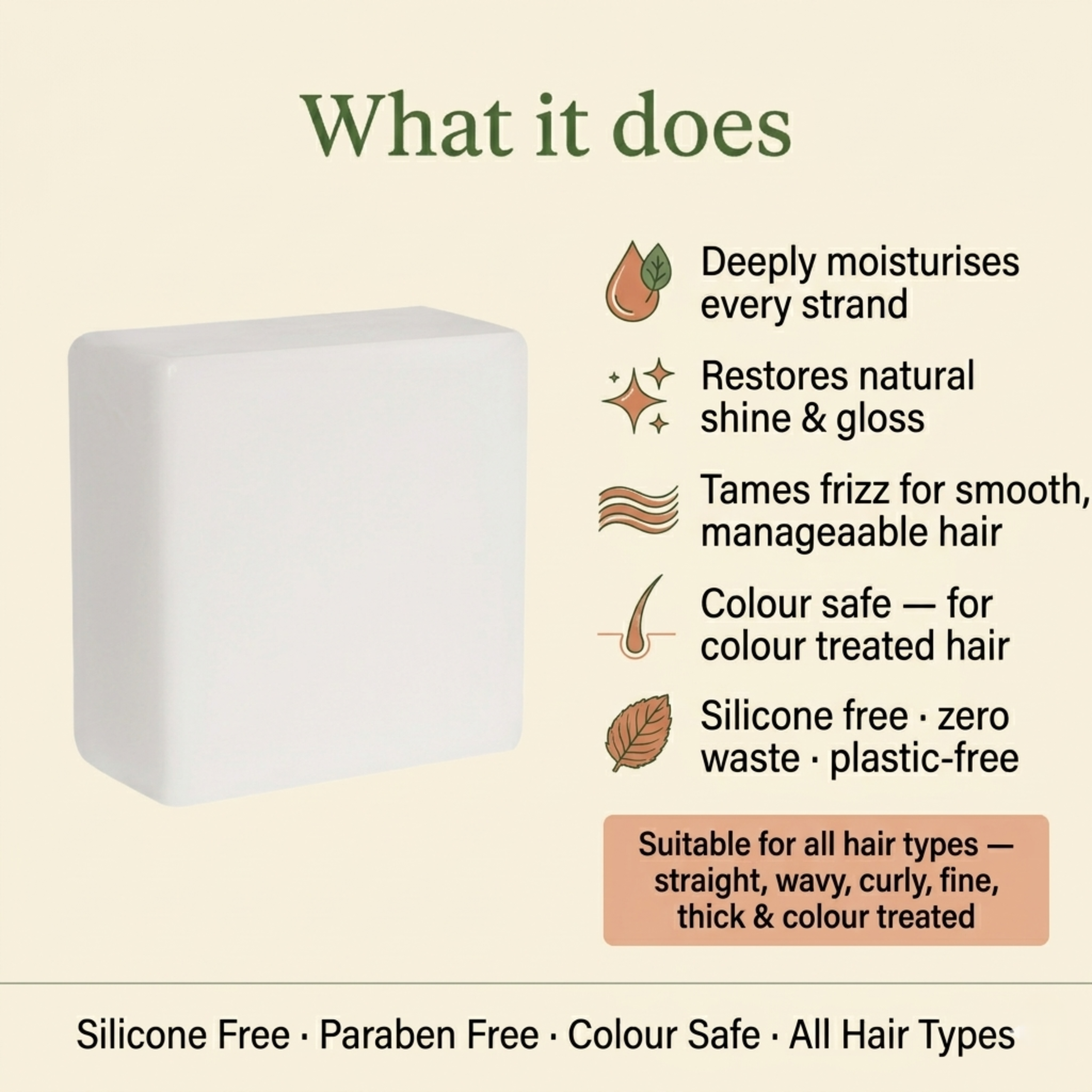 Nyrvana Rosemary Argan Kokum Butter Conditioner Bar benefits — moisturises every strand restores shine tames frizz colour safe silicone free