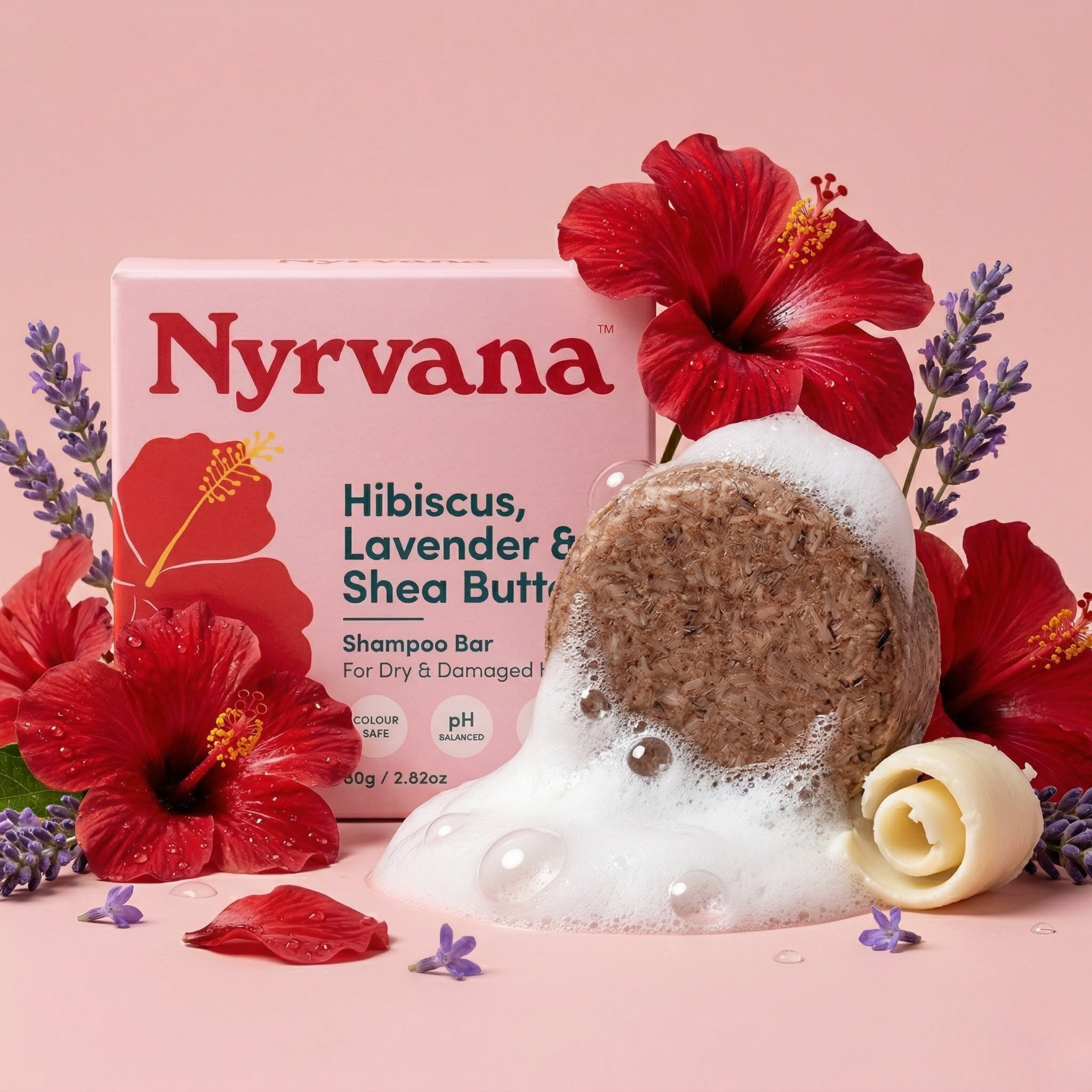 Nyrvana Hibiscus Lavender and Shea Butter Shampoo Bar for dry and damaged hair — sulphate free silicone free
